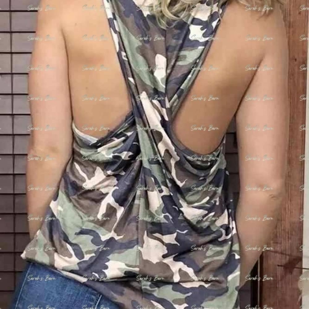 New without tags camo, twist back tank